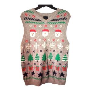 H&M   Christmas print V Neck sweater vest  Santa,trees,and presents